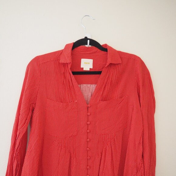 * Anthropologie Maeve Matilda Red Long Sleeve Polka Dot Blouse sz S - Picture 6 of 9
